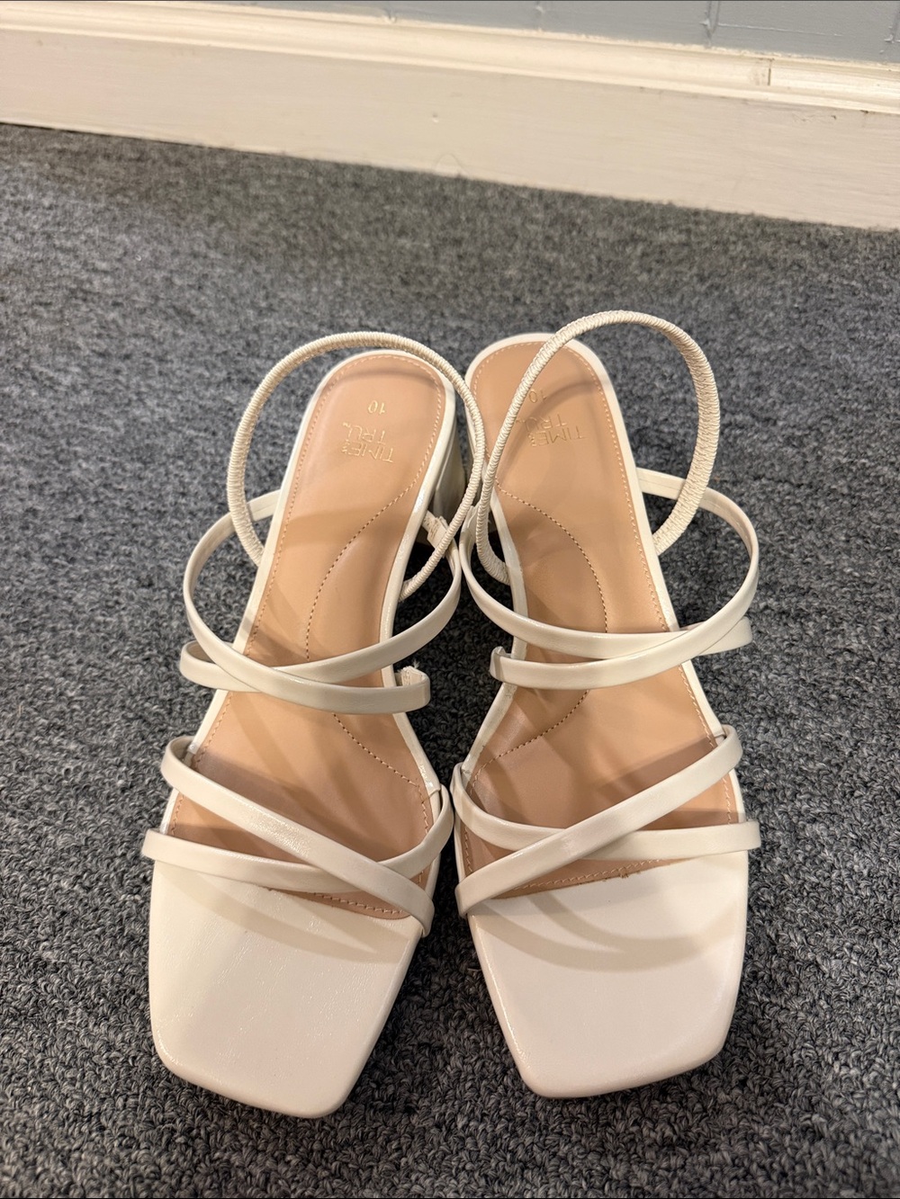 Time and Tru Cream Strappy Square-Toe Heels